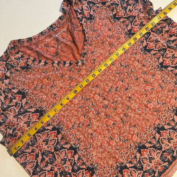 Lucky Brand Floral Tee Womens Size 1X Salmon V-Neck Modal Cotton Boho Knit Top - Picture 6 of 7